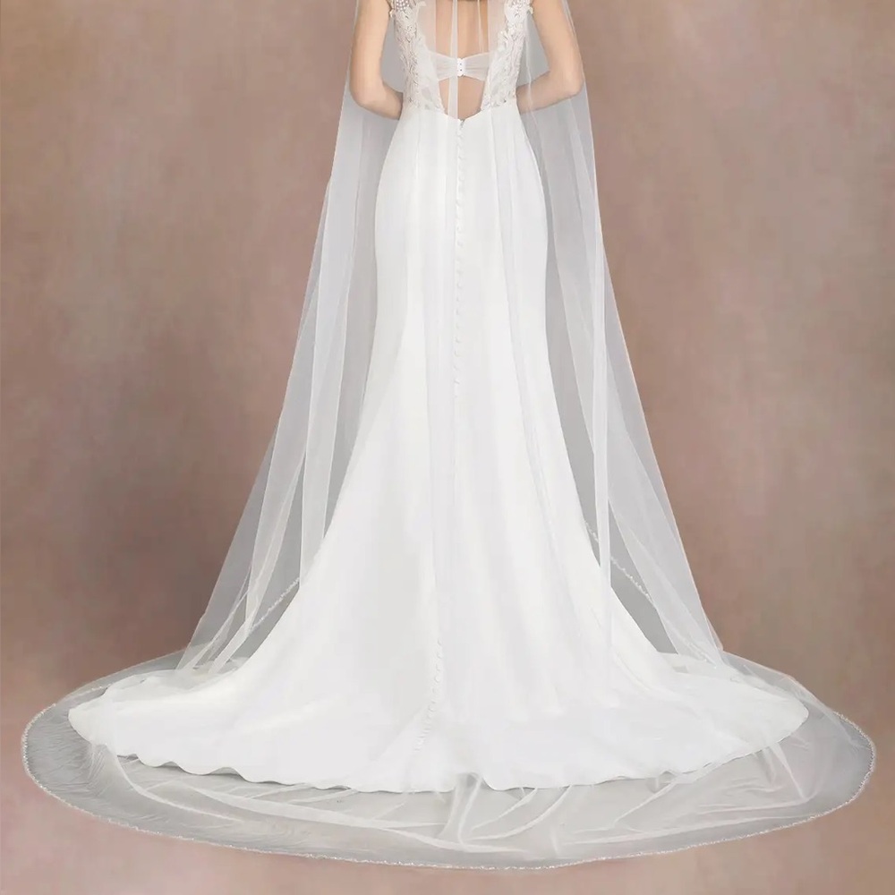 Azazie Ivory Cathedral Wedding Veil with beaded trim